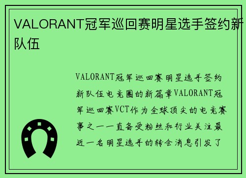 VALORANT冠军巡回赛明星选手签约新队伍