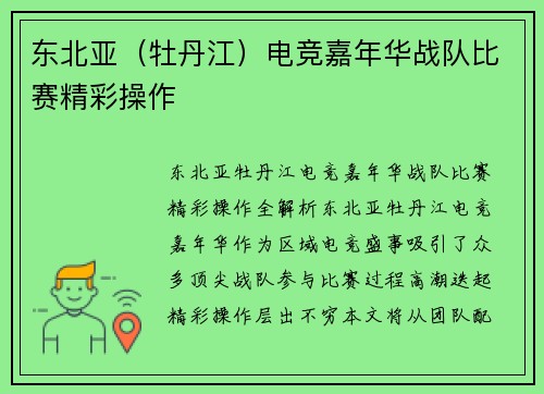 东北亚（牡丹江）电竞嘉年华战队比赛精彩操作