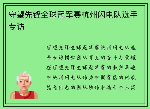 守望先锋全球冠军赛杭州闪电队选手专访