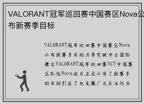 VALORANT冠军巡回赛中国赛区Nova公布新赛季目标