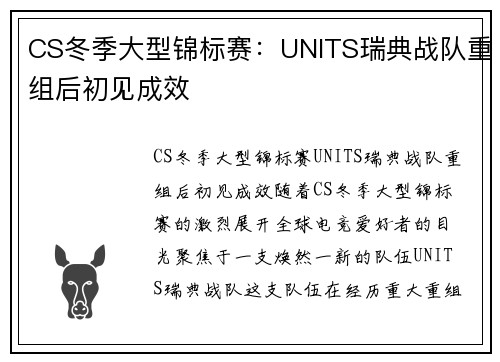 CS冬季大型锦标赛：UNITS瑞典战队重组后初见成效
